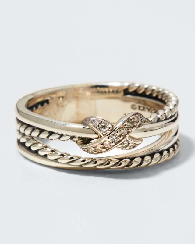 X Crossover Ring with Diamonds